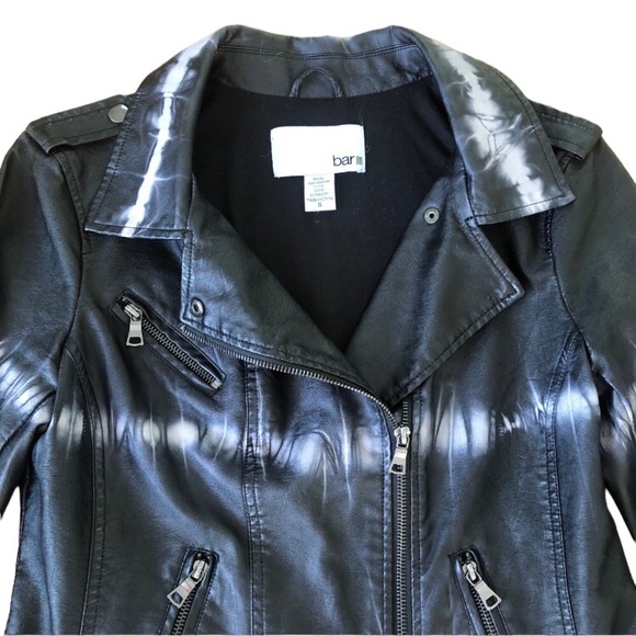 Bar III Faux Leather Jacket Black & Gray Tie-Dye Pattern Zipped Pockets Size S - Picture 7 of 11